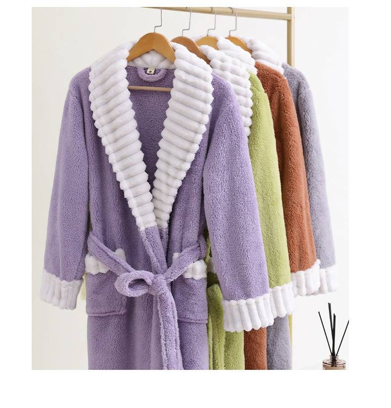 Accappatoio invernale lungo in pile da donna con soffice e soffice peluche, ideale per dormire e rilassarsi (viola, verde, grigio, marrone) - M/L/Xl_voghion.com