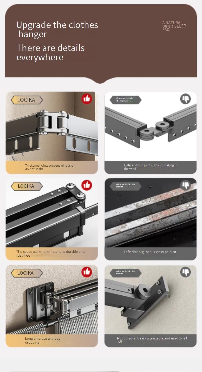 An der Wand montierter, faltbarer Wäscheständer mit winddichten Löchern und Aufbewahrungsstangen, platzsparender Wäsche-Organizer für den Balkon,_voghion.com