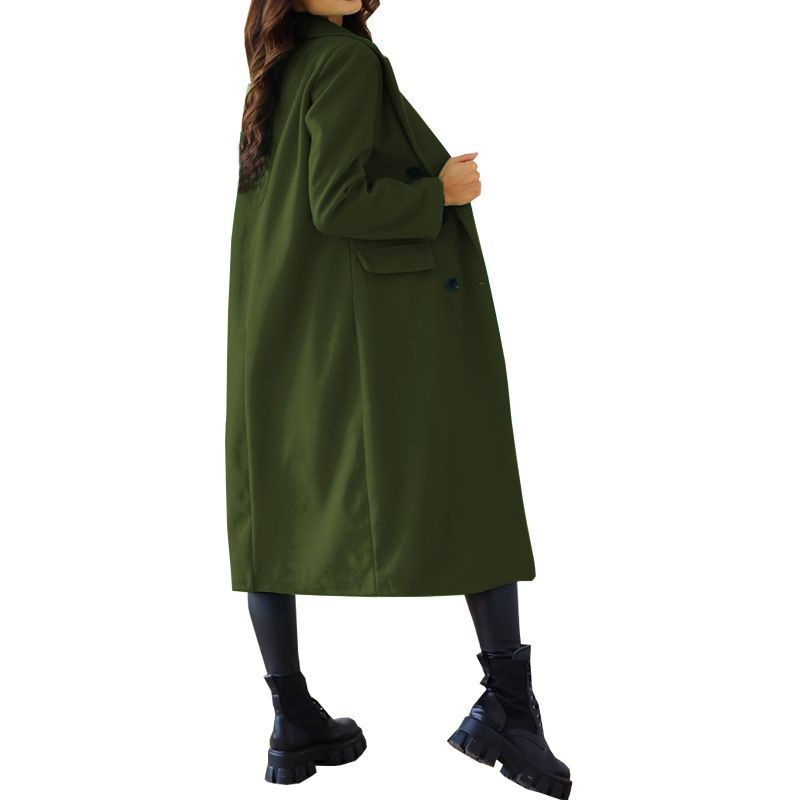 Cappotto lungo doppiopetto in lana - Classico trench britannico da donna con revers a lancia (S-3XL, cachi/marrone/nero/blu navy/blu reale)_voghion.com
