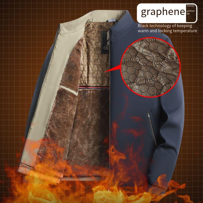 Giacca da uomo in cotone foderata in pile con riscaldamento al grafene - Cappotto casual invernale caldo e spesso per dirigenti di mezza età e anziani (cachi/nero/blu navy)_voghion.com