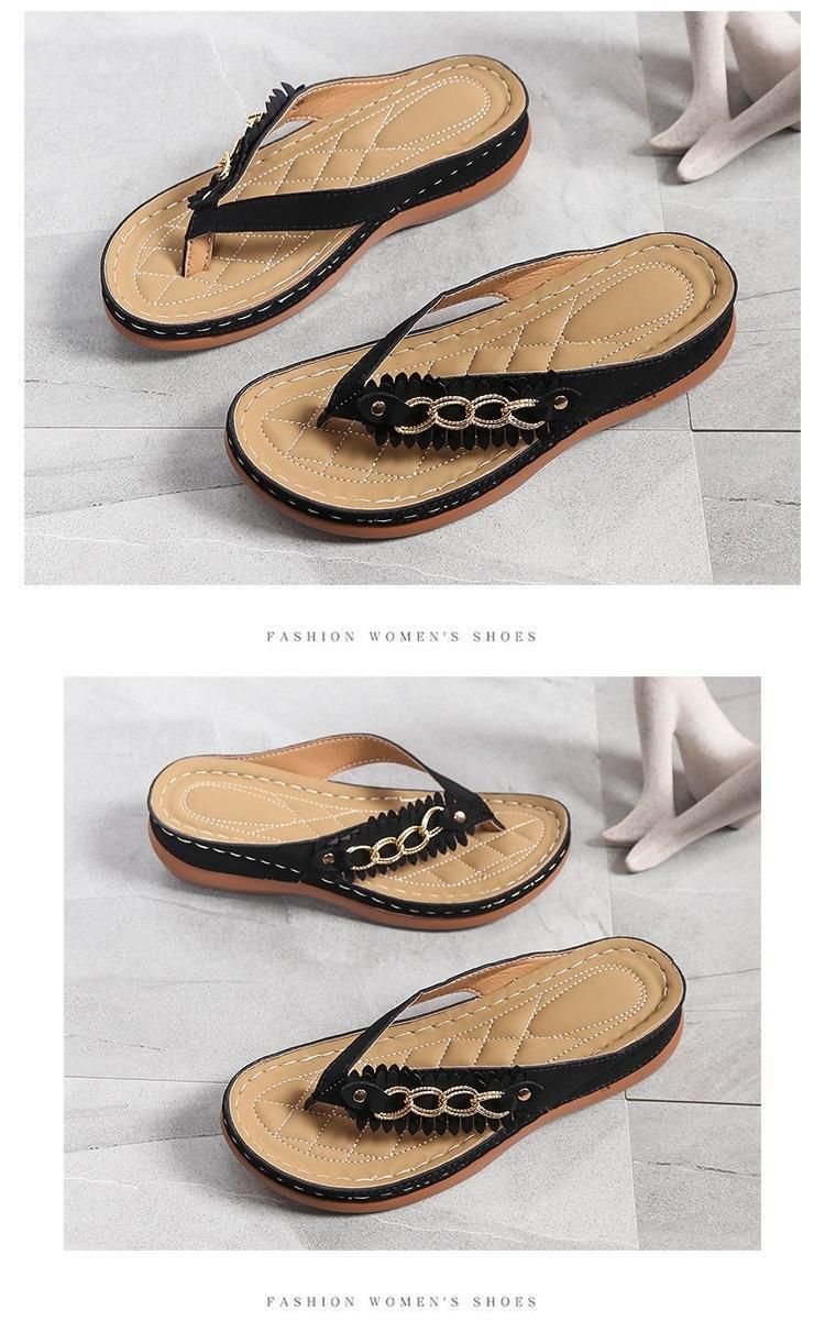 2025 Spring New Legged Cool Women's Round Head Hollow Metal Buckle Slope Heel Wear Solid Color Comfortable Herringbone_voghion.com