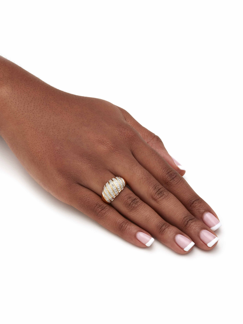 PalmBeach Jewelry Diamond Accent Pave-Style Dome Ring in 14k Gold-plated Sterling Sier_voghion.com