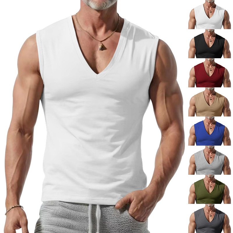 24 Gilet da uomo estivo, nuovo, tinta unita, ampio, con scollo a V, stile semplice e casual_voghion.com