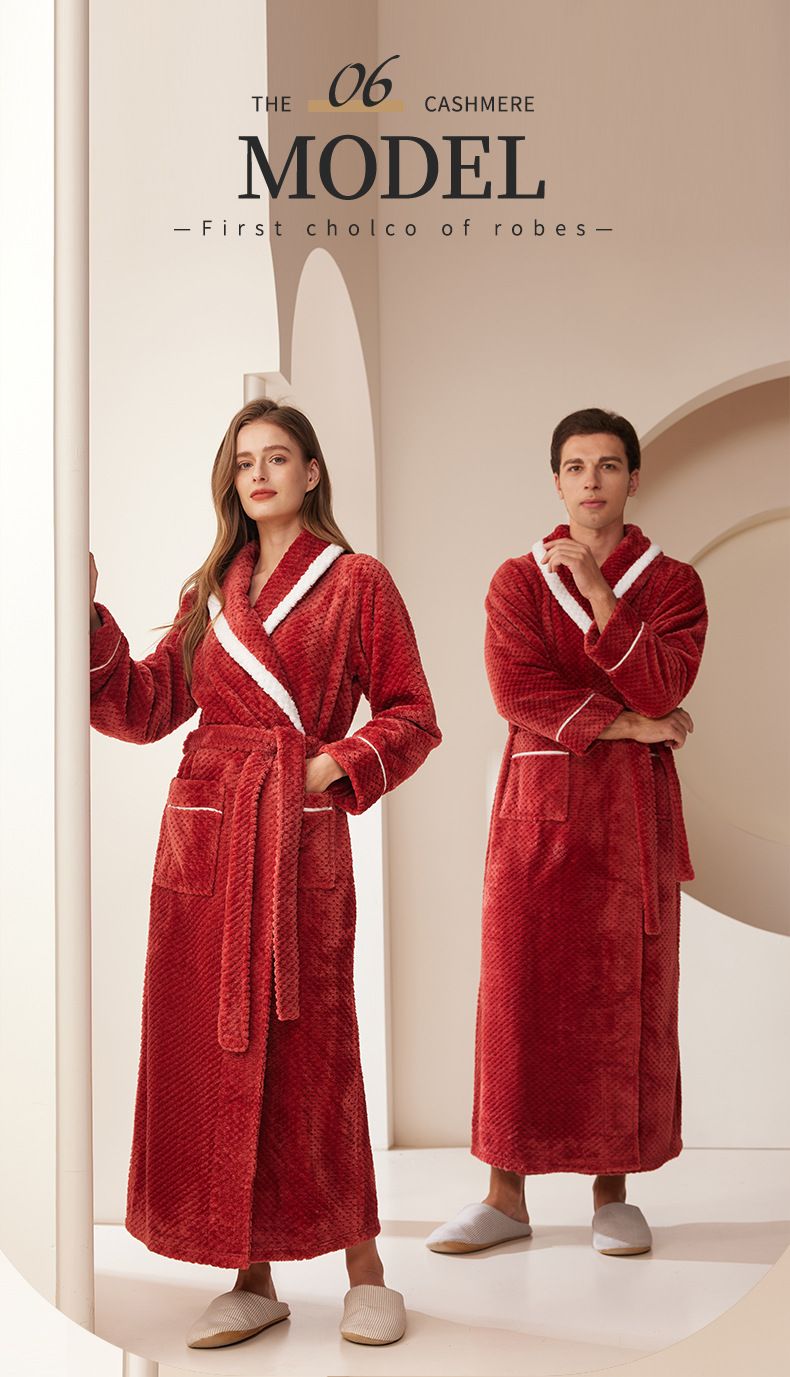 Extra-Long Fleece Bathrobe For Women & Men – Thick Pineapple Pattern Flannel Robe, Winter Warmth With Plus Sizes_voghion.com