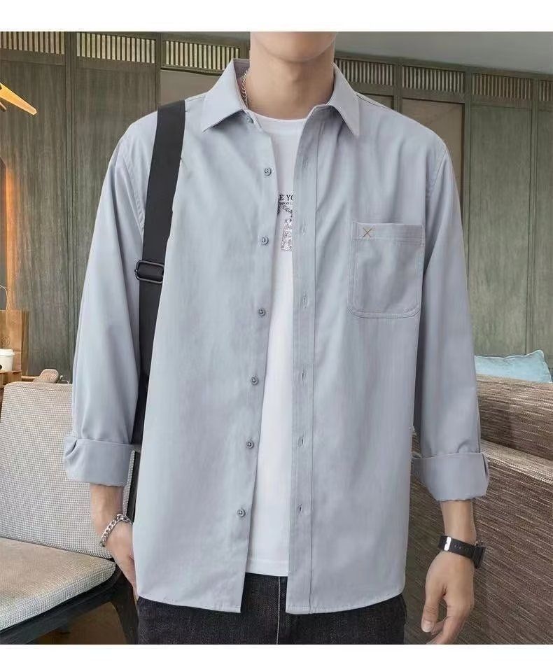 Langarm im Frühling und Herbst, neue lockere, lässige, vielseitige, hochwertige Arbeitskleidung im Hongkong-Stil, weißes Hemd für Männer_voghion.com