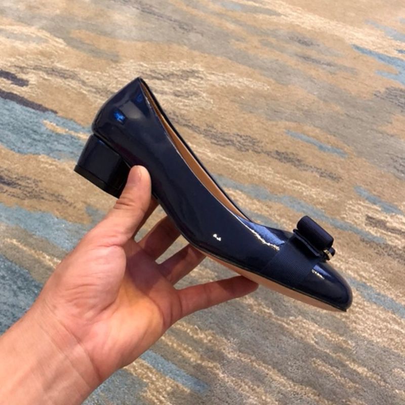 High Version Bowknot Single For Women 2025 New Style Feijia Genuine Leather Red Chunky Heel Shallow Mouth Round Toe_voghion.com