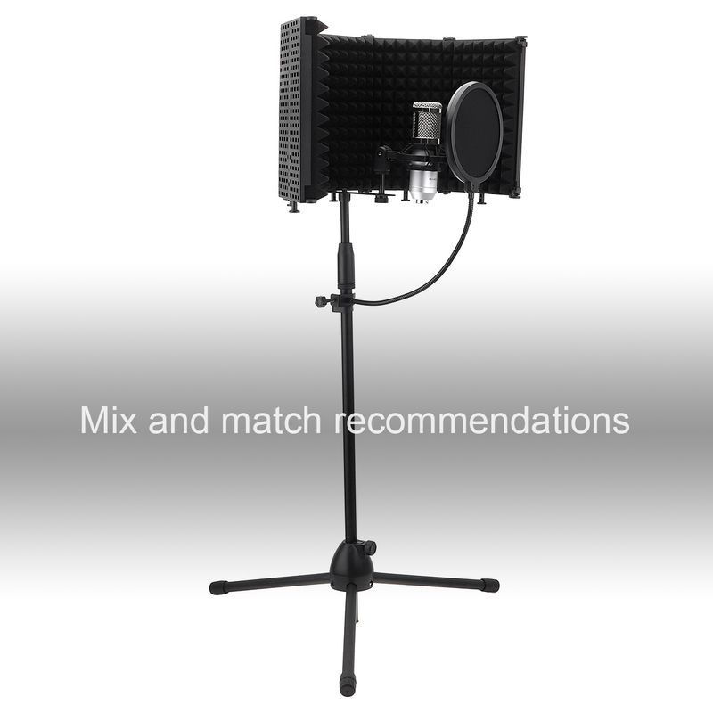 Microphone Isolation Shield 5-Panel Wind Screen Foldable 3/8" And 5/8" Threaded High Density Absorbing Foam For Live_voghion.com