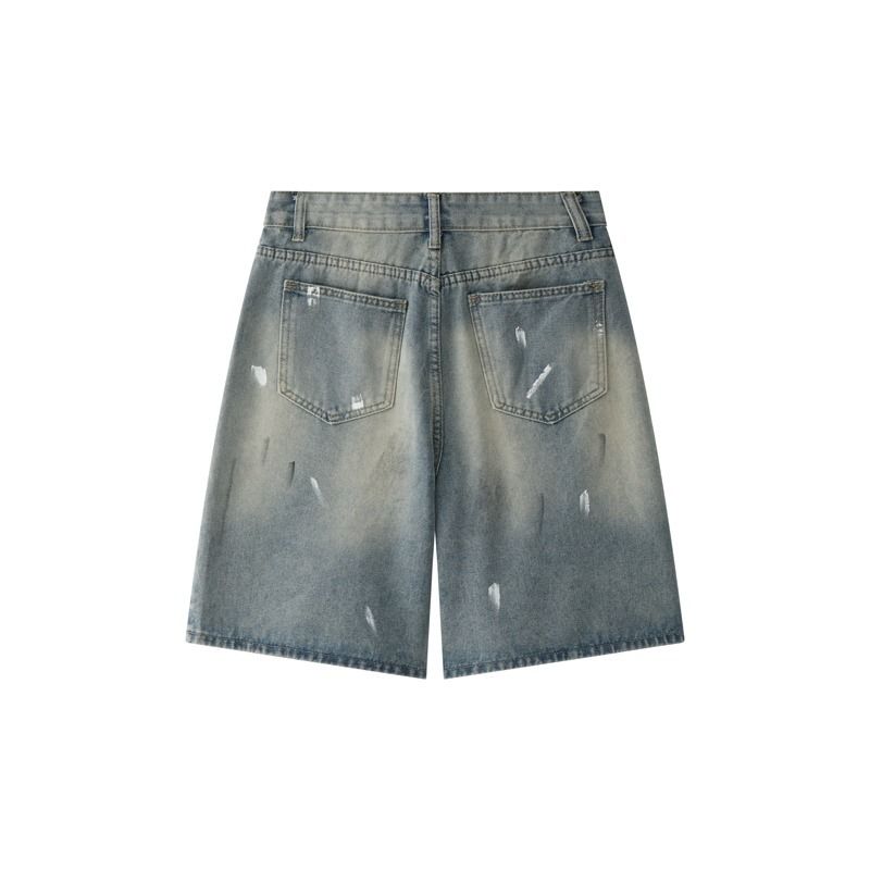 Streetwear Splatter Paint Denim Shorts – Vintage-Inspired Unisex 5-Inch Shorts With Belt Loops & Distressed Details (Hip-Hop Aesthetic)_voghion.com