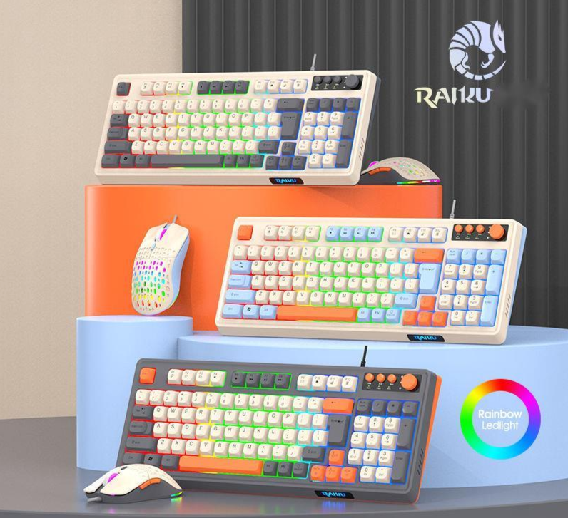 Farbblock-Tastatur-Maus-Set mit kabelgebundener Beleuchtung, leises mechanisches Gefühl, Gaming, E-Sport, USB-Desktop-Computer, universell_voghion.com