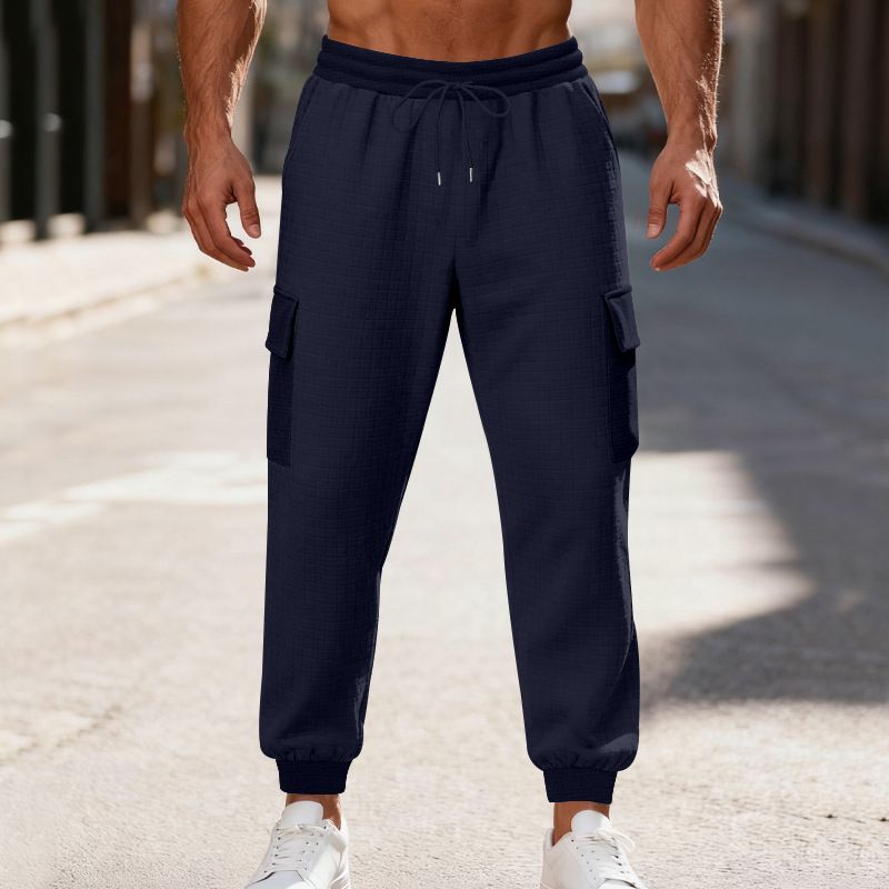 Zware flanellen cargobroek voor heren met fleecevoering - Relaxed fit joggingbroek met meerdere zakken voor werkkleding in de winter_voghion.com