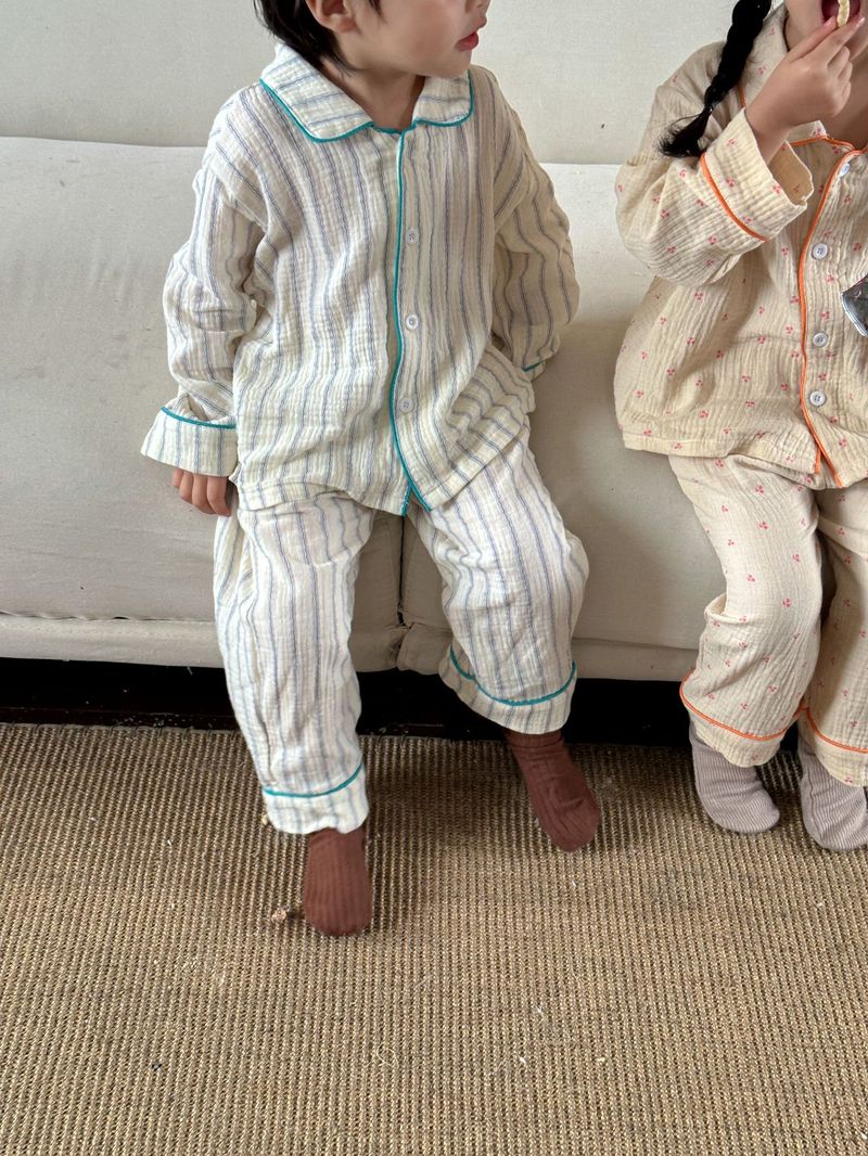 Pijamas para niños, conjunto de manga larga de gasa de algodón para primavera y otoño para niñas y niños, ropa para el hogar_voghion.com