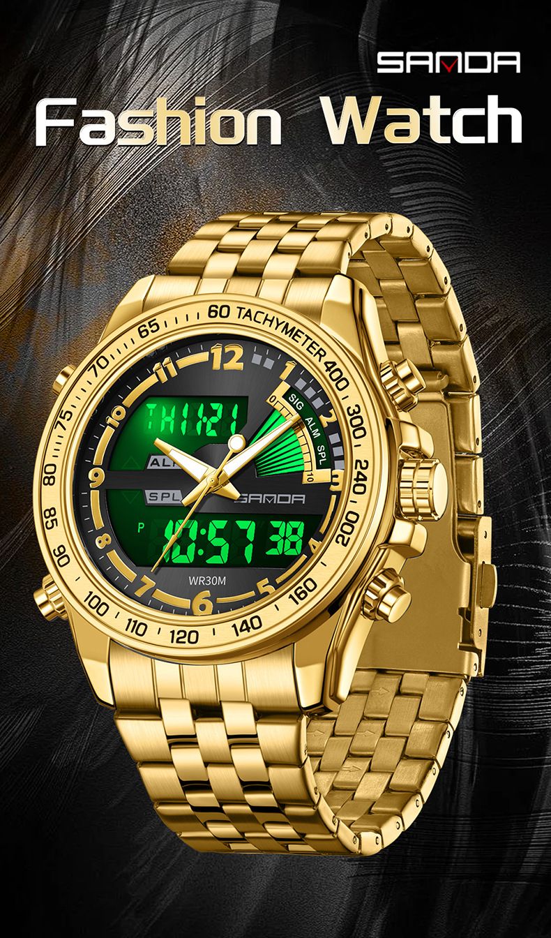 Men's Stainless Steel Watch With Multifunction, Luminous Display, Calendar, Water Resistant, Sporty & Casual Style Outdoor Waterproof Quartz Watch_voghion.com