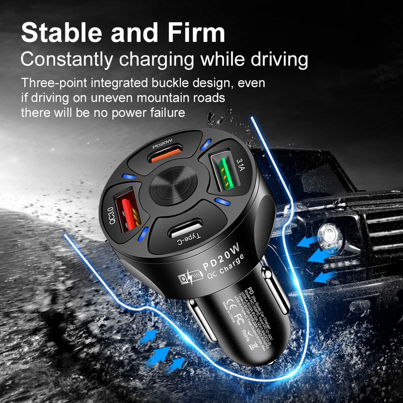 Music Festival Dual line 20W PD+QC3.0 3.1A 2USB fast charging charger, one to four multi port car charger_voghion.com