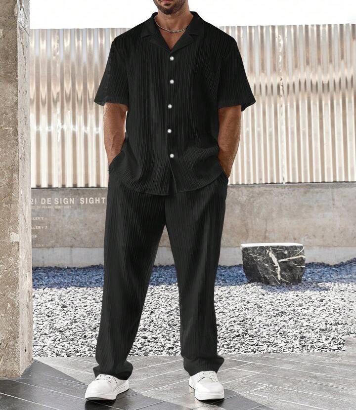 Herrenbekleidung neuer Pendleranzug für Herren lässiges Knopfhemd Kurzarmhose Herrenausflug Trend_voghion.com