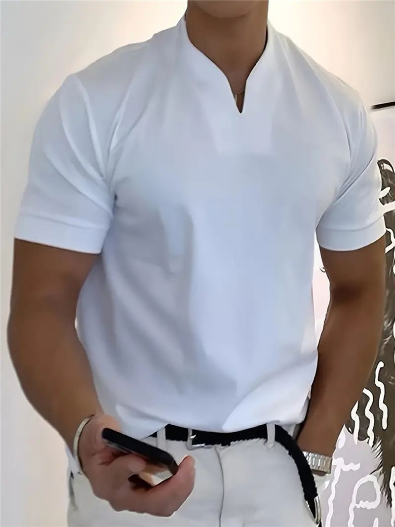 "Men's Athletic V-Neck T-Shirt - Stretch Cotton Gym Workout Tee For Muscle Fit - Breathable & Moisture-Wicking (Multiple Colors/Sizes)"_voghion.com