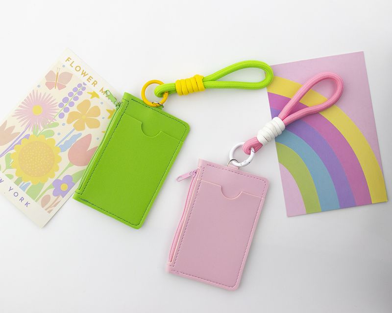 Cute Solid Color Dopamine Holder Coin Purse Handheld Lanyard Portable Card Case Unisex Zipper Leather Small Bag Foreign_voghion.com