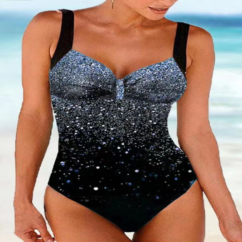 Maillot de bain une pièce noir à imprimé ciel étoilé tendance, pour soirée sur la plage_voghion.com