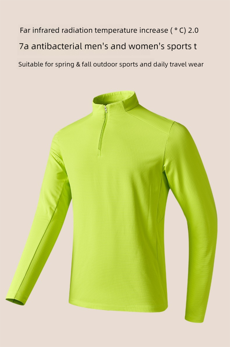 7A Antibacterial Half-Zip Stand Collar Fleece Sweatshirt For Men, Autumn And Winter Far Infrared Heating Casual Sports_voghion.com