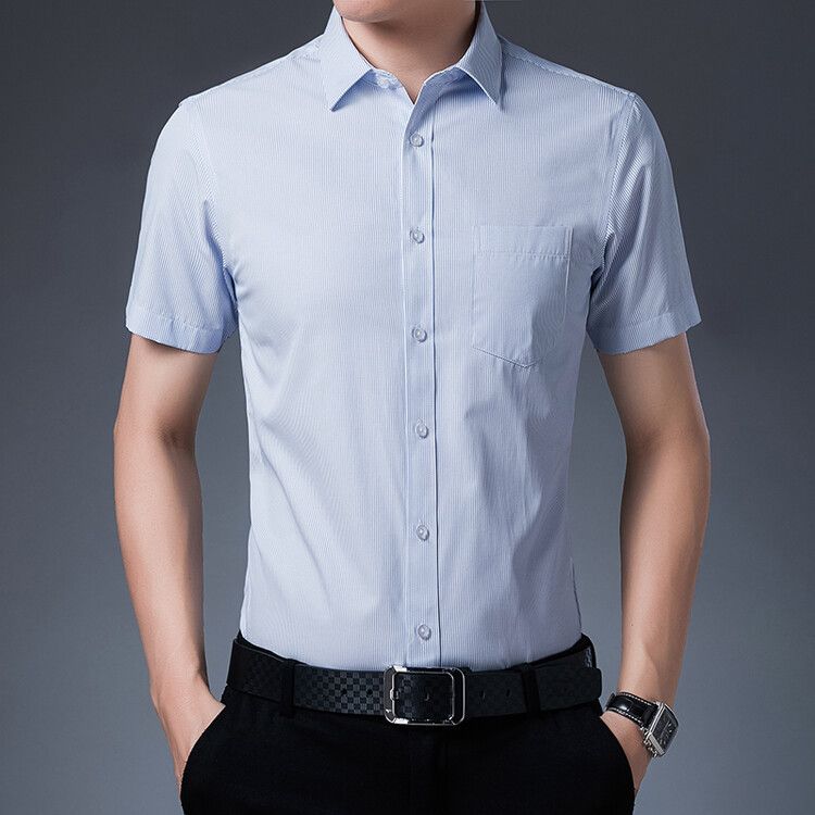 Camicia a maniche corte da uomo estiva, casual da lavoro, in puro cotone, per uomo di mezza età, non stirabile, bianca larga_voghion.com