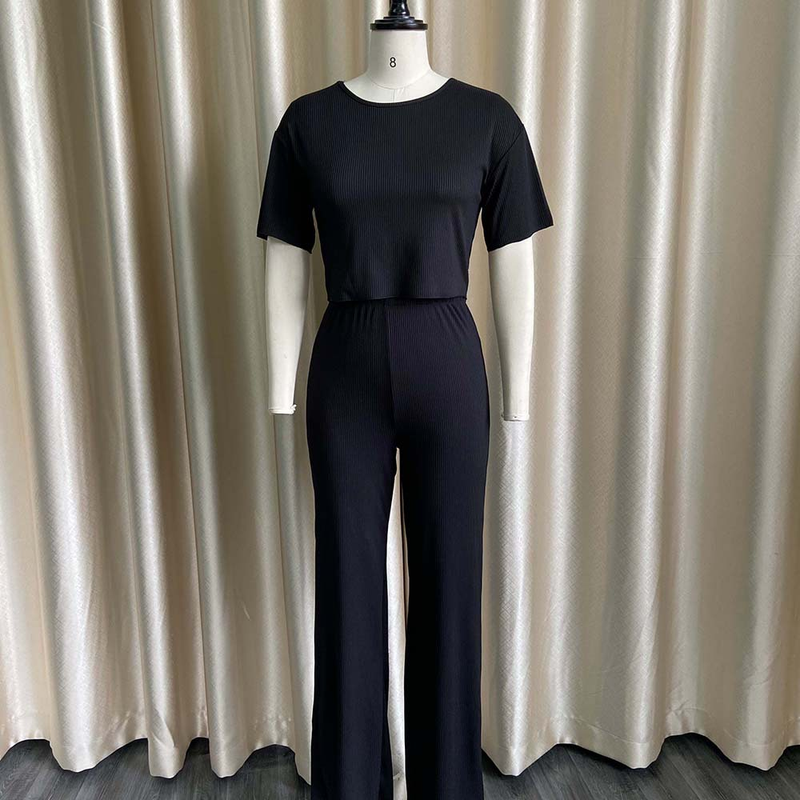 Women's short-sleeved pit strip solid color casual fashion large size_voghion.com