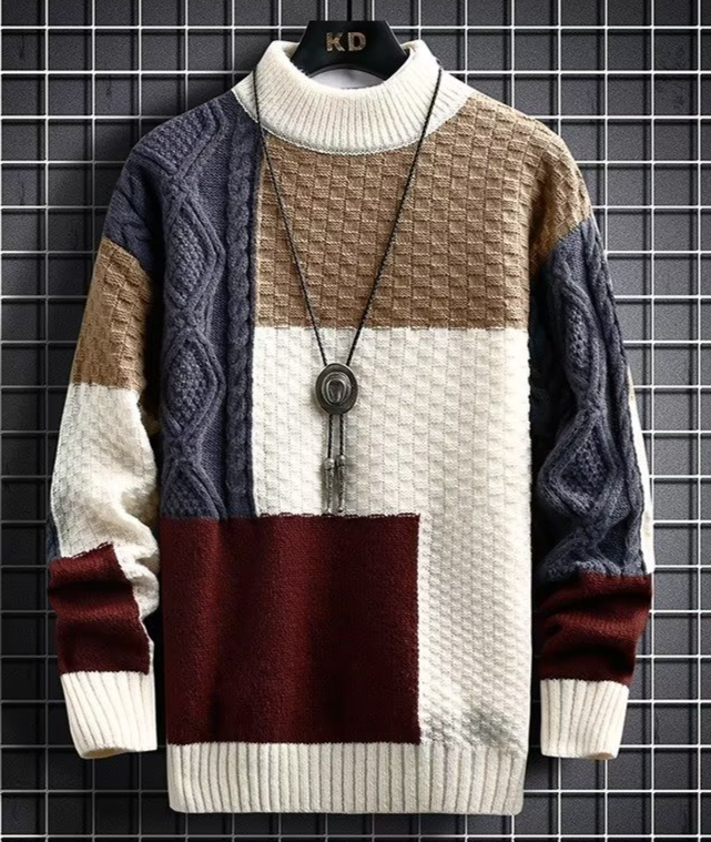 Herretøj ny sweater herre efterår og vinter japanske fortykkede syninger Koreansk stil trendy sweater bunden sweater herre_voghion.com