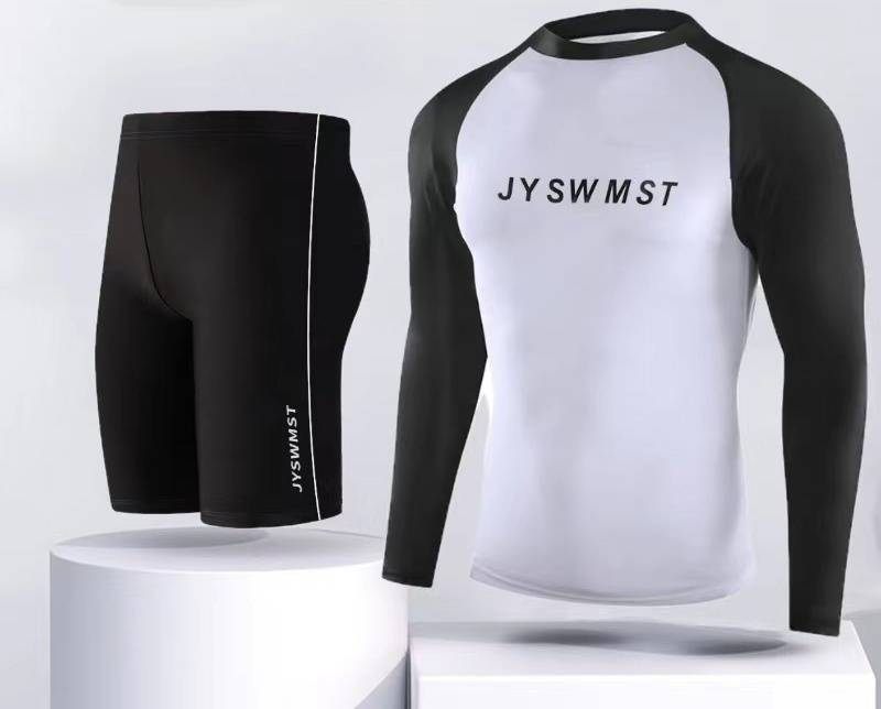 Swimsuit For Men, Teenage Adult, Large-sized Double-layer Swimming Trunks, Short-sleeved Top, Men's Training Suit, Swimsuit_voghion.com