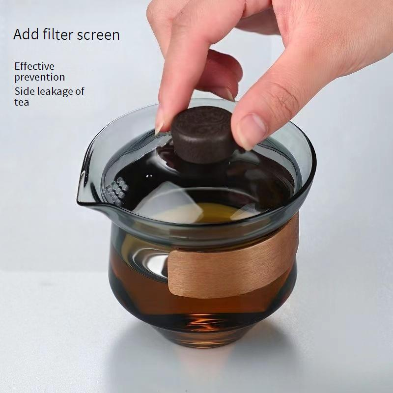 Premium Heat-Resistant Glass Tea Cup With Lid – Large Chinese Gongfu Tea Set, Transparent/Black/Hammered Finish, Custom Logo Gift Box_voghion.com