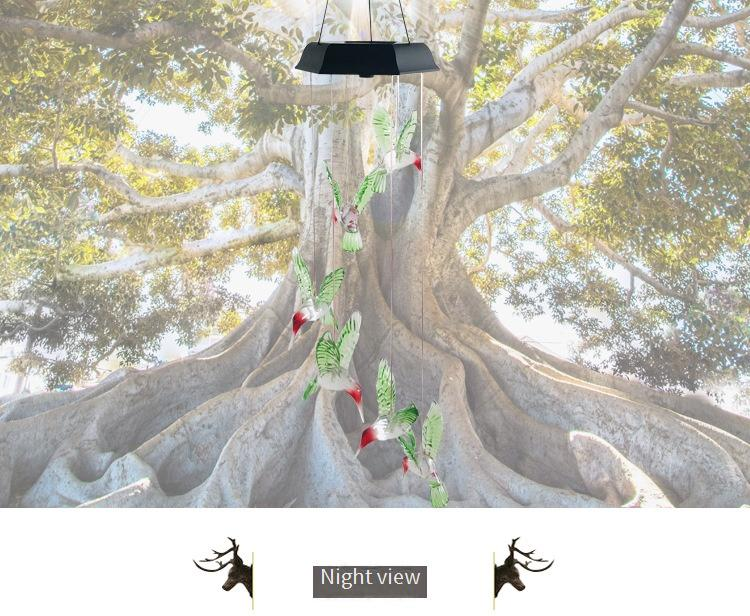 Zeshoekige zonne-windgonglamp met LED-kolibrie en vlinder - hangende projectielantaarn voor buiten voor tuin, terras en kerstdecoratie_voghion.com