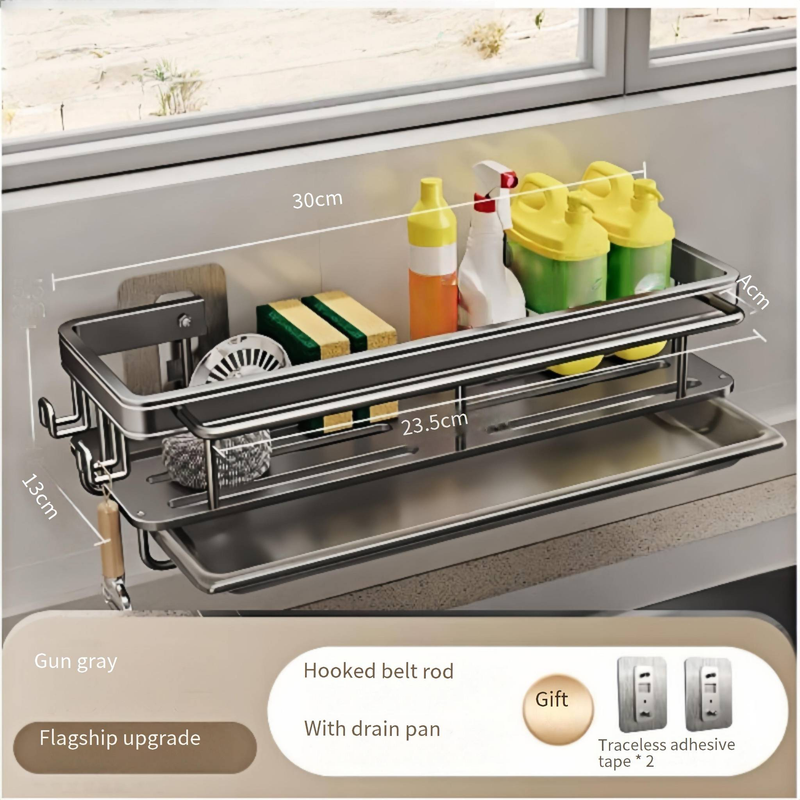 Półka ścienna do łazienki bez wiercenia, aluminiowy organizer prysznicowy z haczykami i drążkiem na ręczniki do toalety, umywalki, toaletki (pojedyncza/podwójna warstwa)_voghion.com