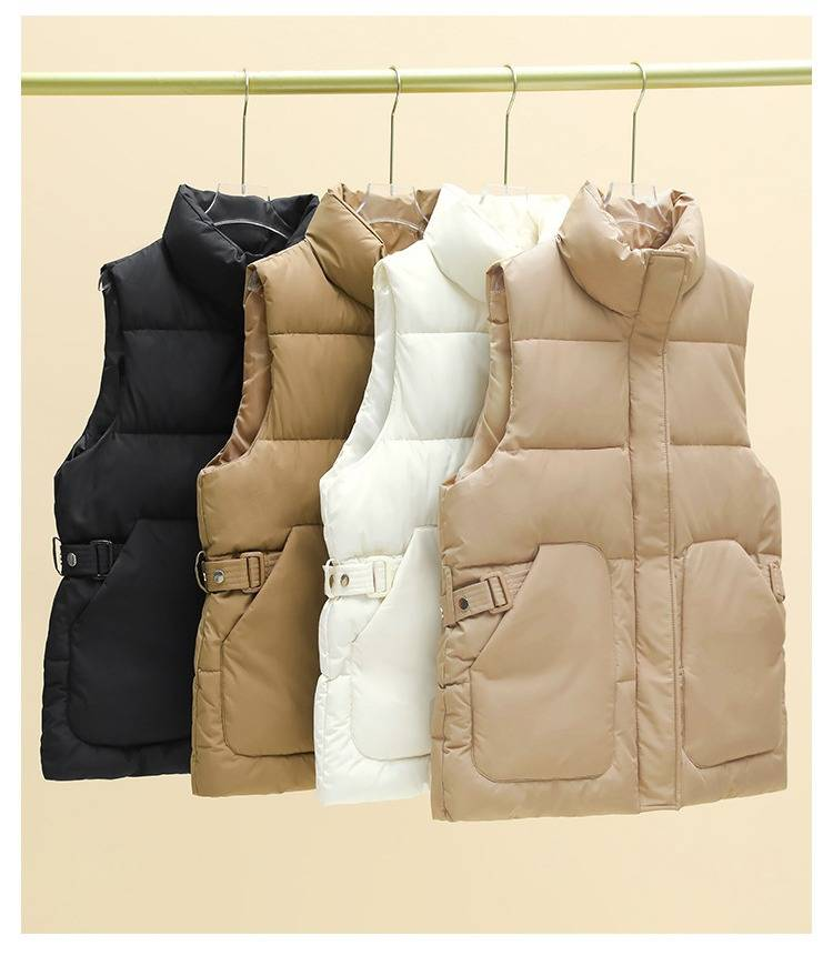 Women's Quilted Sleeveless Vest - Lightweight Padded Jacket For Autumn Winter, Casual Loose Fit, High Neck Design With Pockets_voghion.com