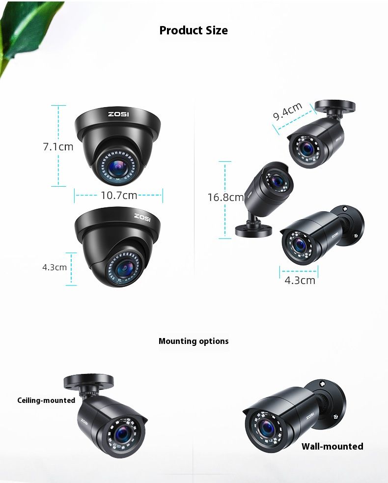 Caméra de sécurité extérieure/intérieure avec vision nocturne infrarouge, étanchéité IP66, détection de mouvement et large plage de températures (-20 °C à 60 °C)._voghion.com