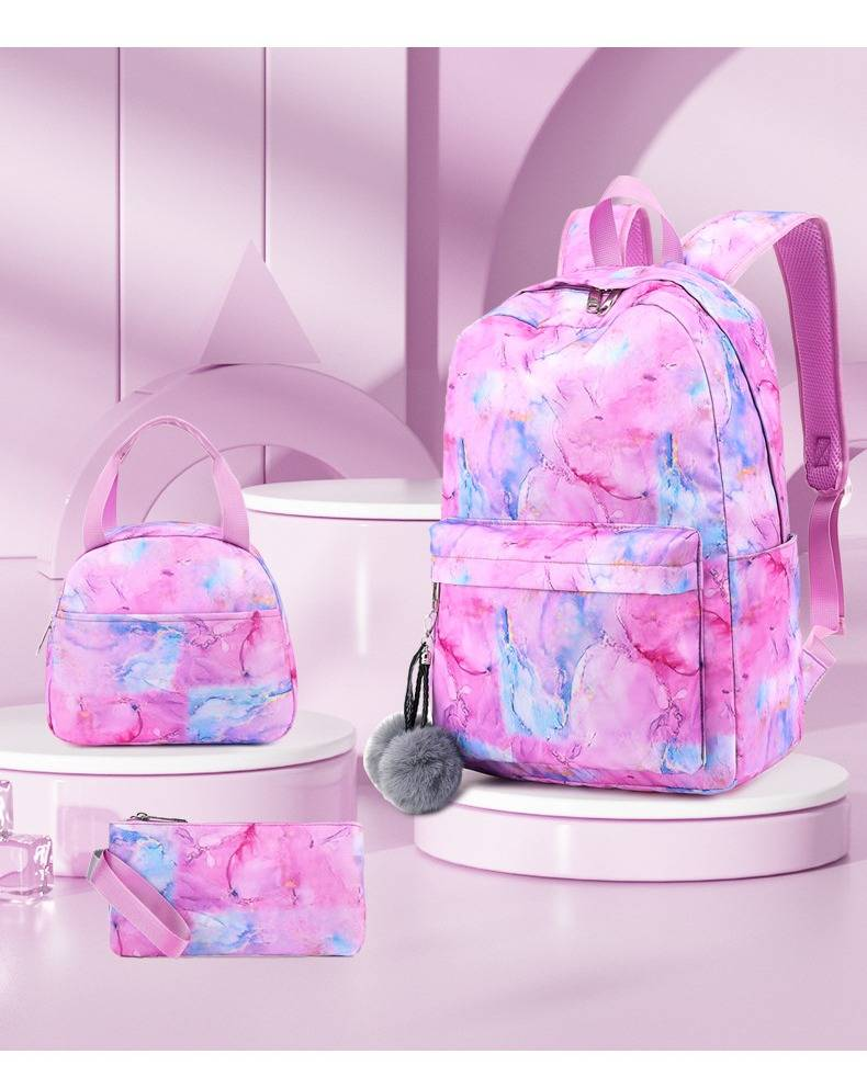 Stijlvolle waterdichte rugzakset met geometrisch ontwerp, grote capaciteit voor vrouwen, perfect voor dagelijks gebruik en reizen. Driedelige schooltas met grote capaciteit._voghion.com