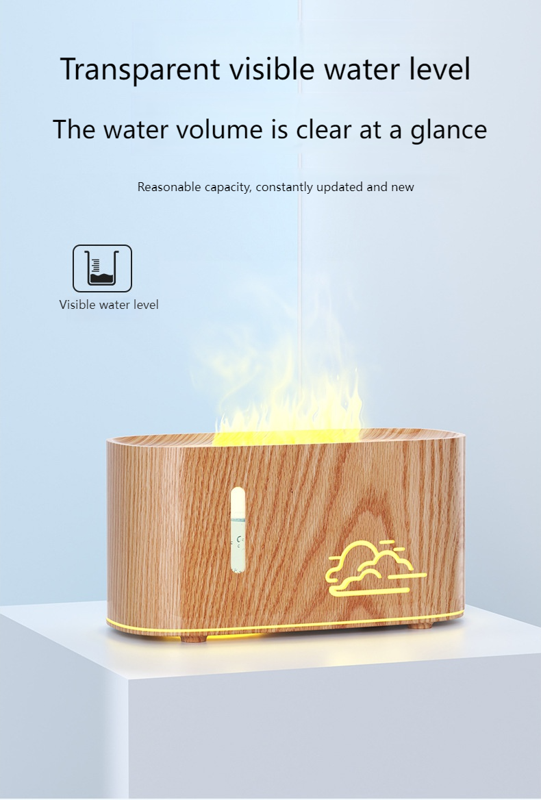 Aromadiffusor mit Flammeneffekt, 7-farbiger LED-Beleuchtung und dichtem Nebel – USB-betriebener, quadratischer Luftbefeuchter für Schlafzimmer/Büro, geräuschloser Ultraschallbetrieb_voghion.com