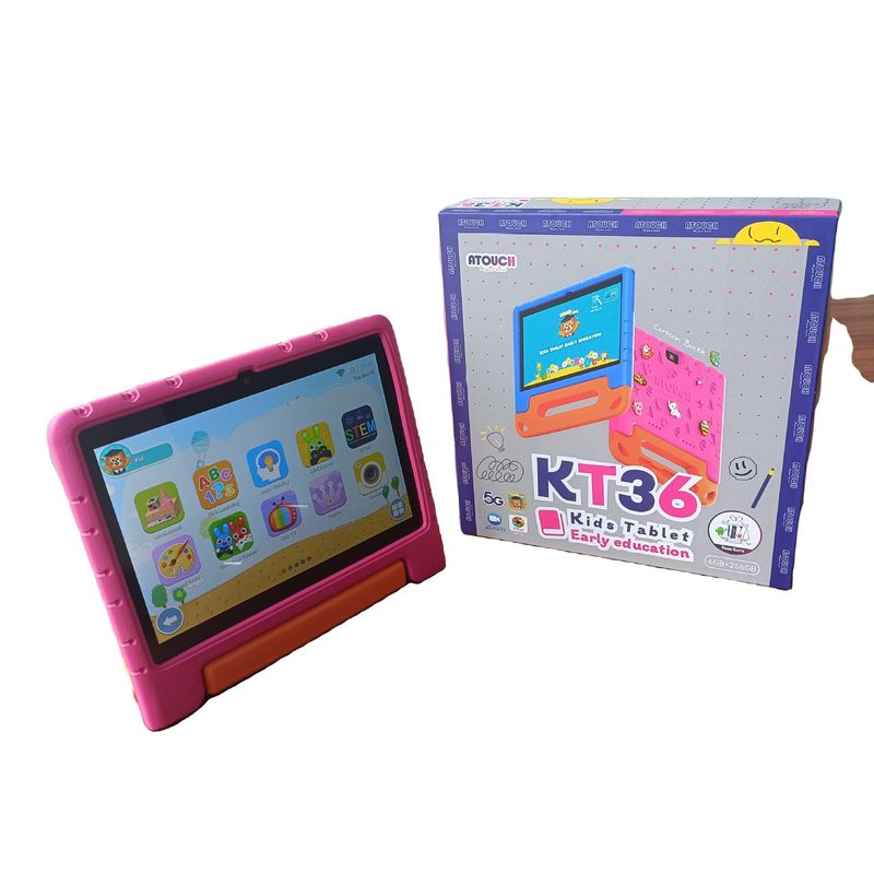 Tablette pour enfants ATOUCH K36 10,1 pouces avec contrôle parental, 128 Go de stockage, double caméra, système d'exploitation Android, Wi-Fi, étui en silicone antichoc (versions US/UK/EU/AU)_voghion.com