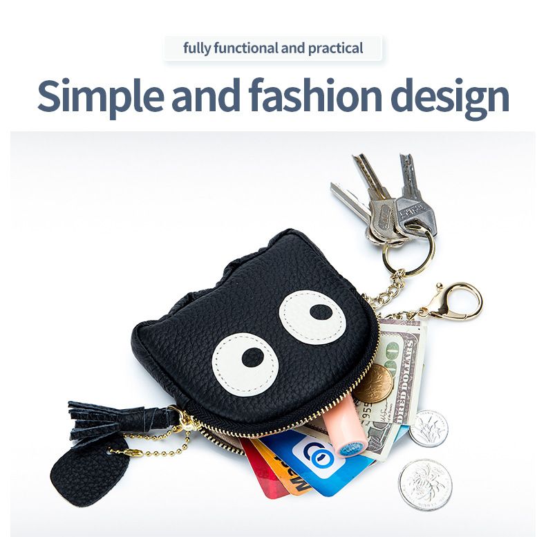 Niche design ins cute Japanese and Korean soft top layer cowhide coin purse mini cartoon leather small bag_voghion.com