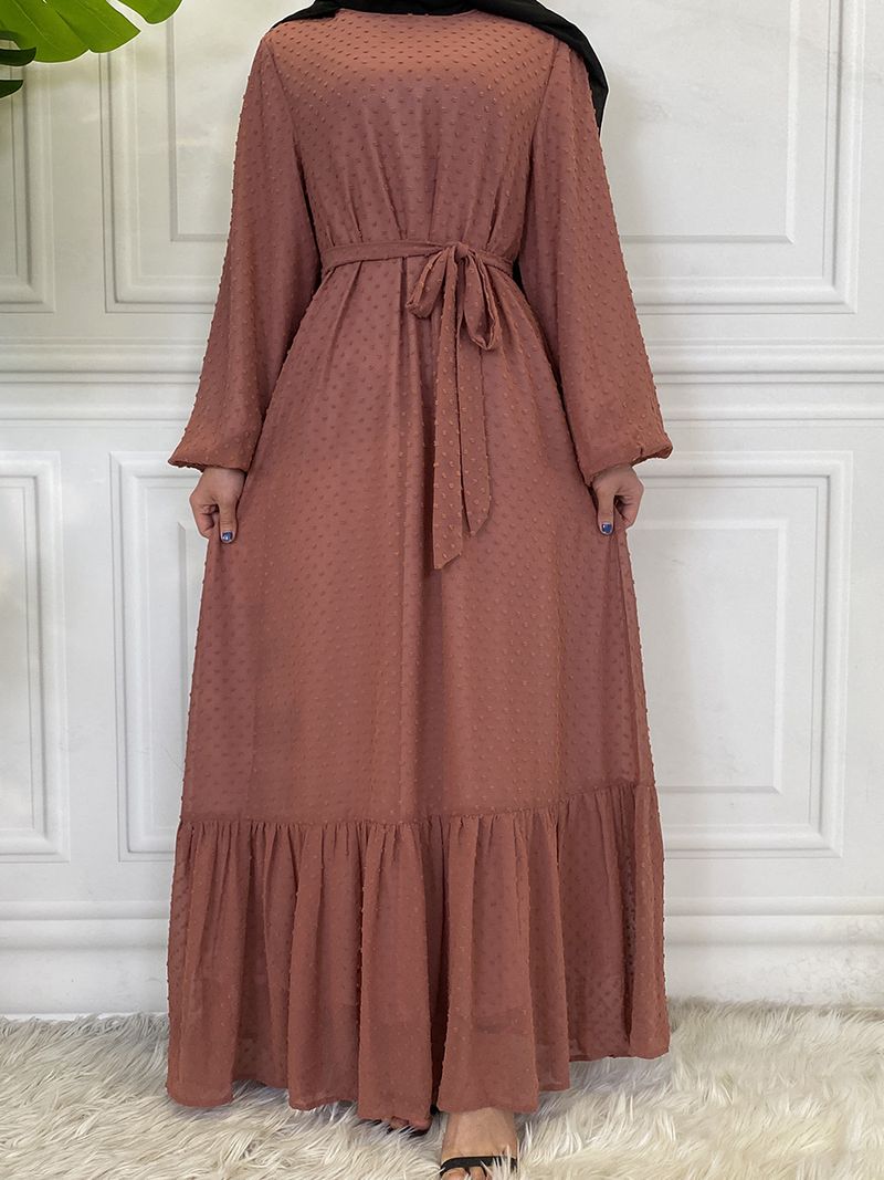 Laatste moderne mode Ruffle Polka islamitische kleding Kaftan met voering Vrouwen moslim Maix Casual jurk Abaya_voghion.com