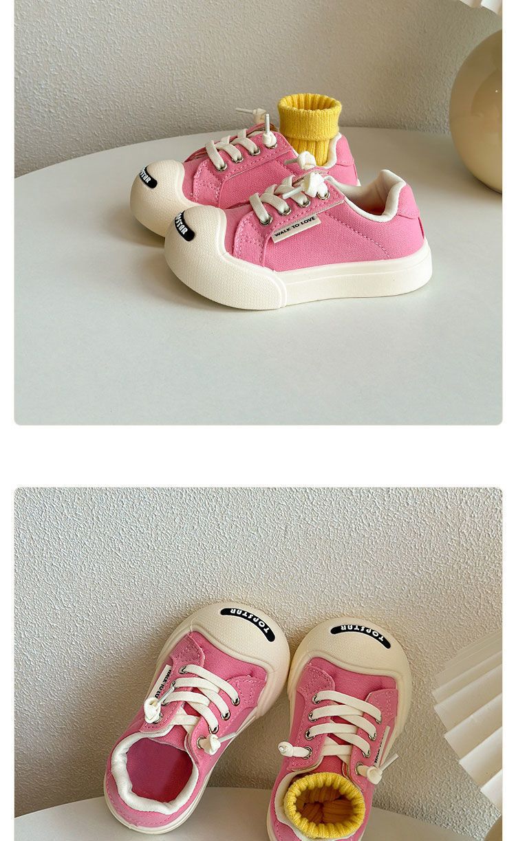 Madre e bambini Nuove scarpe di tela brutte e carine per bambini Primavera e autunno Ragazzi e ragazze Scarpe in velcro Versione coreana Open Smile Baby Scarpe bianche_voghion.com