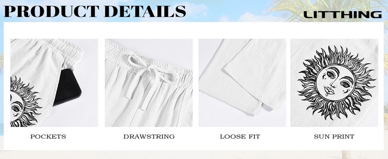Litthing Herren-Jogginghose aus Baumwolle, lässige Sommerhose mit Taschen, lockere Passform, Kordelzughose, bequeme, leichte Hose_voghion.com