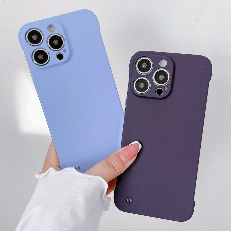 Ultradünne rahmenlose Hartschale für iPhone 14 13 12 11 Pro Mini X Max XS XR 8 7 Plus Candy Color Linsenschutz stoßfeste Abdeckung_voghion.com