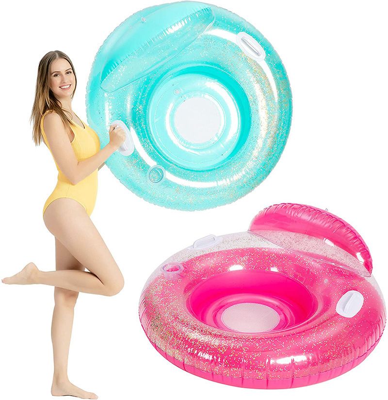 Inflatable Pool Lounge Chair With Backrest & Handles - Sparkle PVC Floating Bed (Quick-Dry Fabric Perfect For Pool Party Beach & Lake Relaxation)_voghion.com