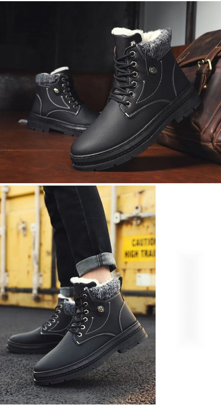Pelúcia de neve de inverno e isolamento grosso, botas curtas casuais masculinas Martin, cano alto à prova d'água,_voghion.com