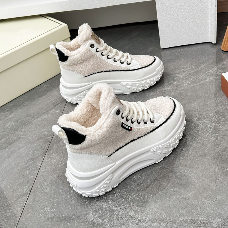 Scarpe invernali alte in agnello veet da donna in cotone felpato, scarpe da papà_voghion.com