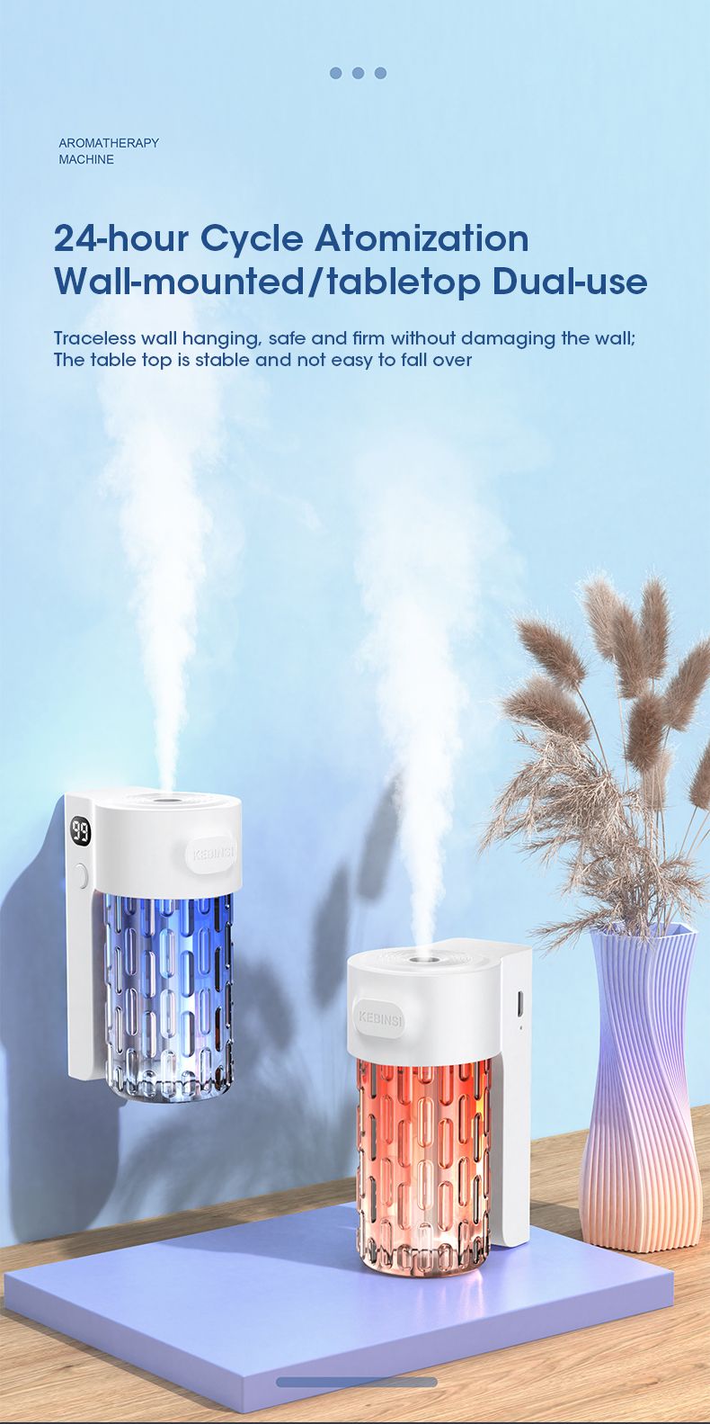 Diffusore di aromaterapia da tavolo, multifunzionale, per la purificazione dell'aria, da parete, con cinque modalità, ricaricabile_voghion.com