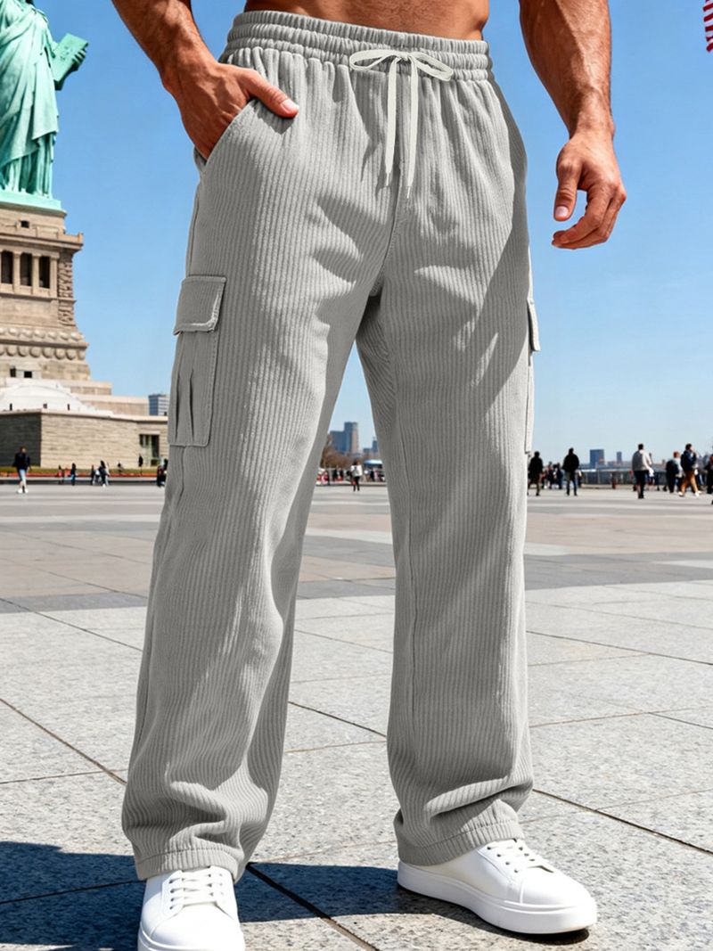 Men's Heavyweight Corduroy Work Pants – Vintage Casual Straight-Leg Trousers With Utility Pockets– Relaxed Fit For Urban Commuting_voghion.com