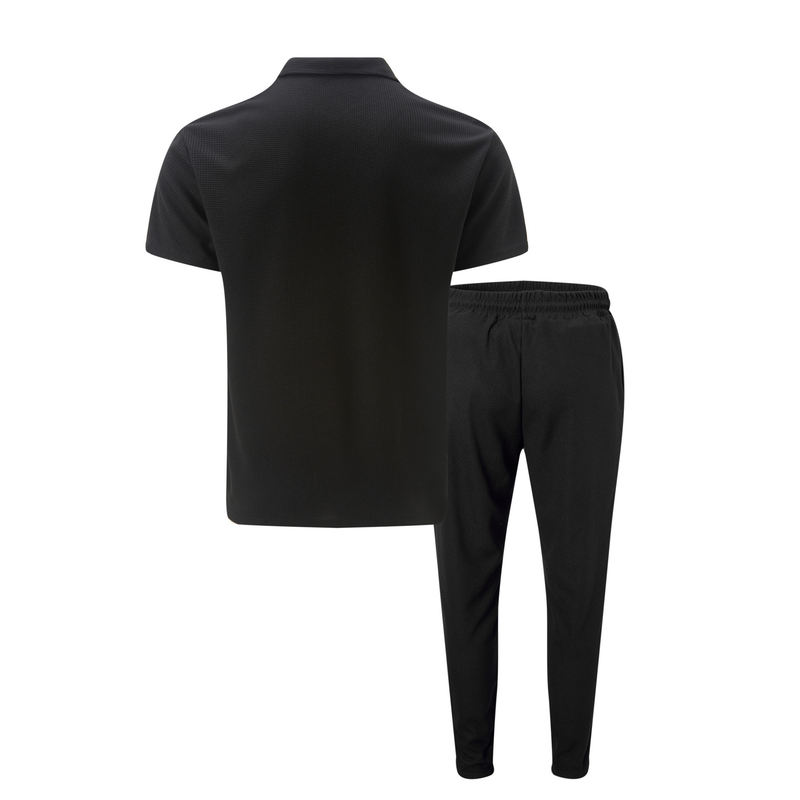Novo terno de cor sólida masculino waffle lapela manga curta calças com zíper terno_voghion.com