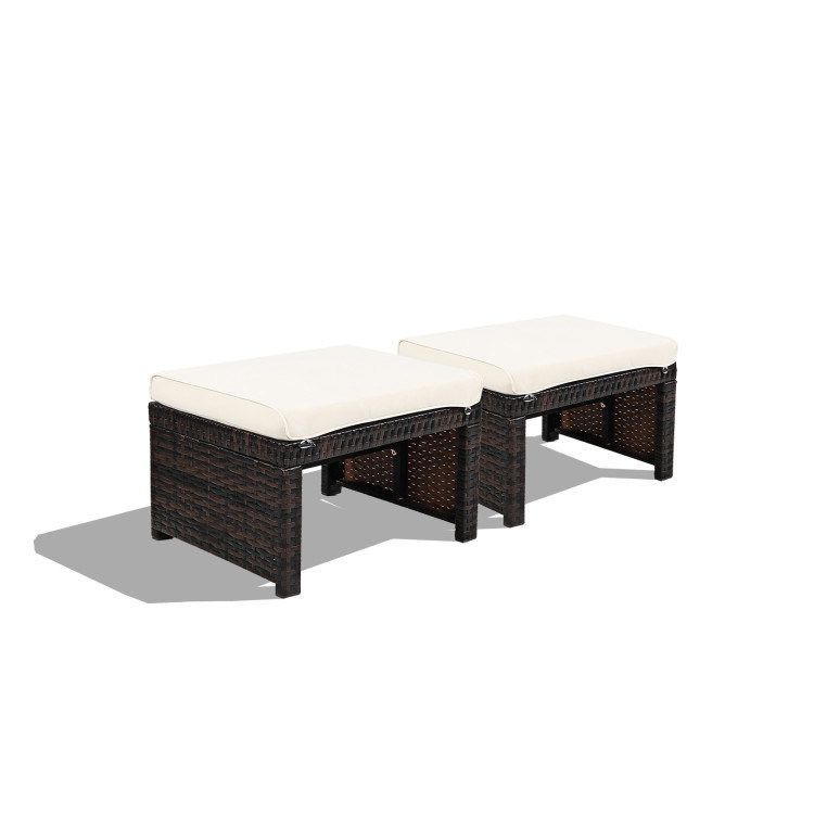 2 Pieces Patio Rattan Ottomans with Soft Cushion for Patio and Garden_voghion.com