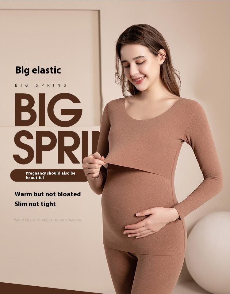 Set di pantaloni caldi in velluto per donne incinte, top autunnali e invernali, vestiti per l'allattamento e il parto, biancheria intima protettiva per la pancia_voghion.com