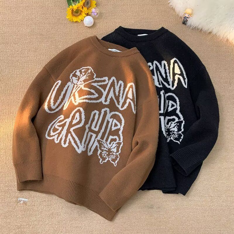 New minimalist letter knitted sweater for men's 2024 autumn men's and women's couple's casual sweater_voghion.com