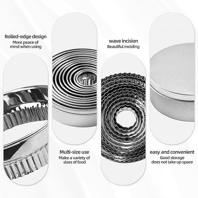 ROUND STAINLESS STEEL COOKIE CUTTERS, Fluted Cookie Cutters, Round Metal Baking Rings For Pastry, Biscuits&Dough Cutting, Multimary Round Biscuits Mold_voghion.com