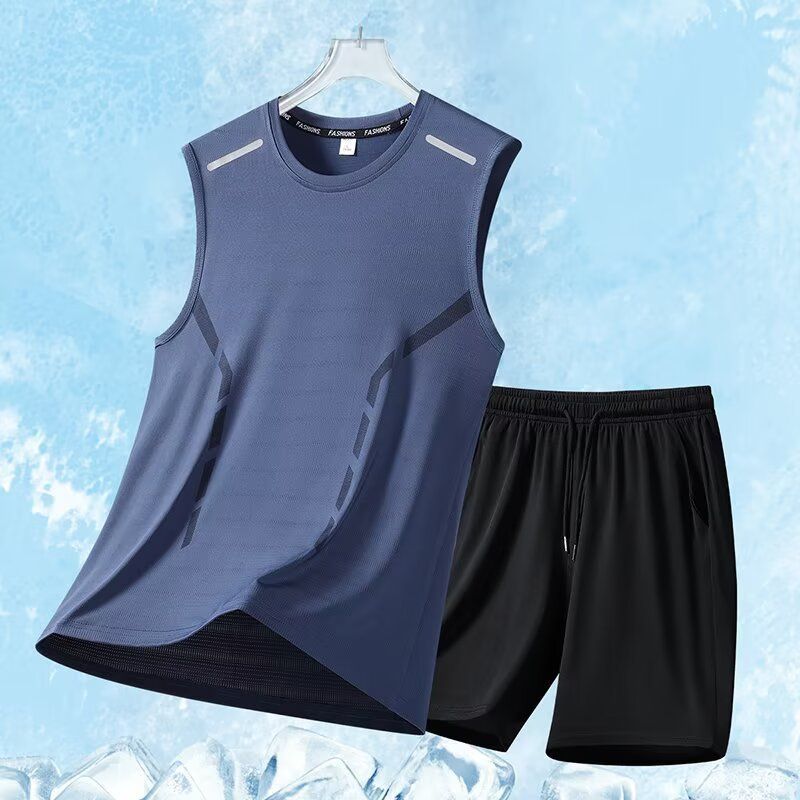 Gilet de fitness à séchage rapide pour homme, ensemble de sport d'été décontracté et polyvalent en soie glacée, sans manches, fin_voghion.com